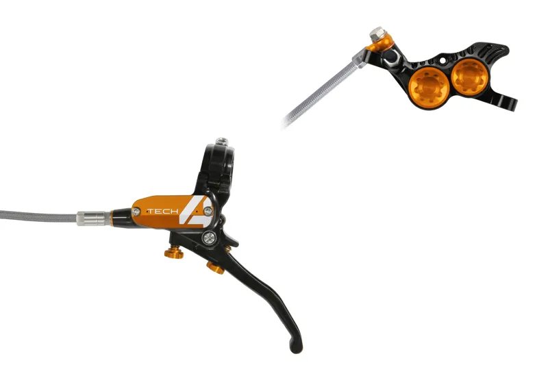 Hope Tech4 V4 Brakes Black/Orange - BRAIDED