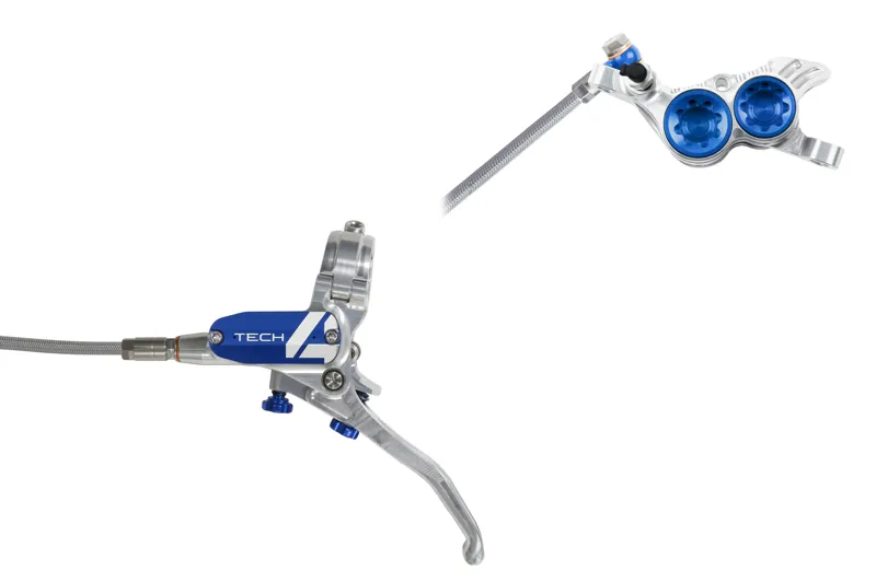 Hope Tech4 V4 Brakes Silver/Blue- BRAIDED