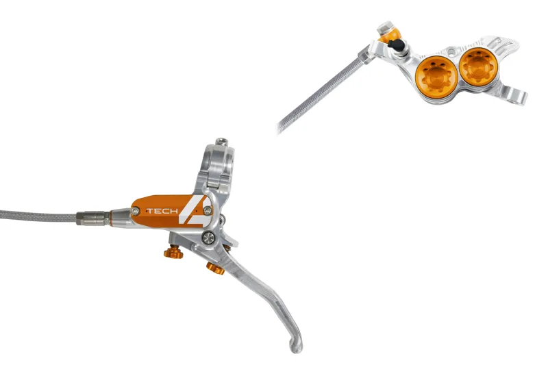 Hope Tech4 V4 Brakes Silver/Orange- BRAIDED