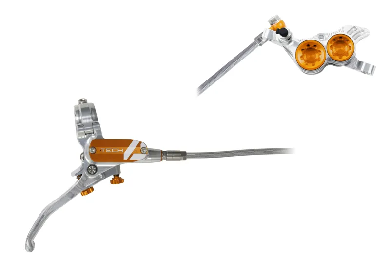 Hope Tech4 V4 Brakes Silver/Orange- BRAIDED-1