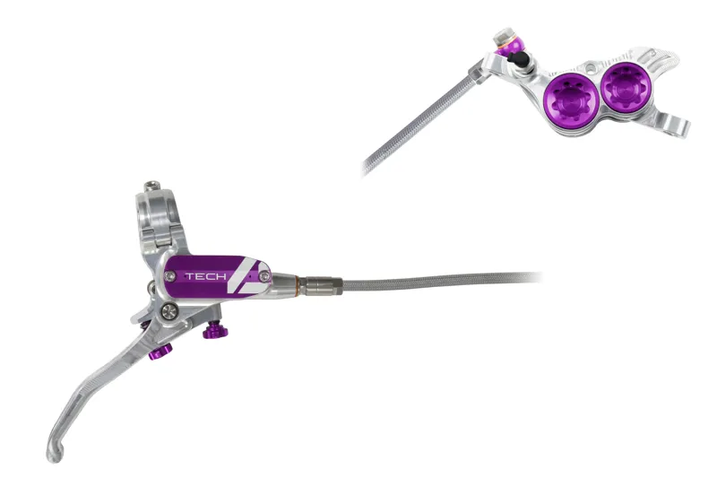 Hope Tech4 V4 Brakes Silver/Purple - BRAIDED-1